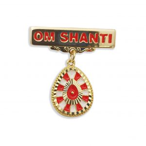 ✨ Shiv Baba Pear Shaped Golden Badge with White & Red Rays of Blessings